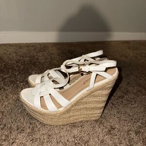 Shoe Dazzle White Woven Wedges